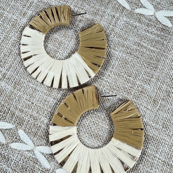 Free People Gold and Cream Hoop Earrings - Picture 6 of 9
